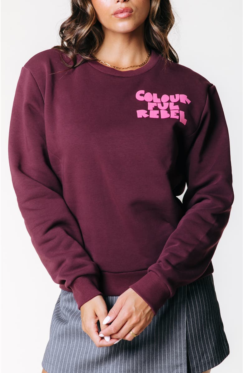Colourful Rebel Logo Wave Puff Relaxed Sweat Port Red, Main, color, Port Red