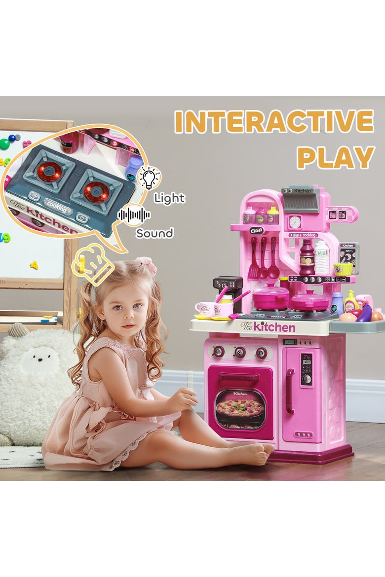 Kids Play Kitchen, Lights, Sounds, 33 Accessories, Storage, Alternate, color, Pink