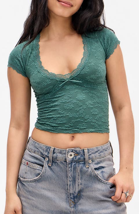 Bella Lace Trim Crop T-Shirt