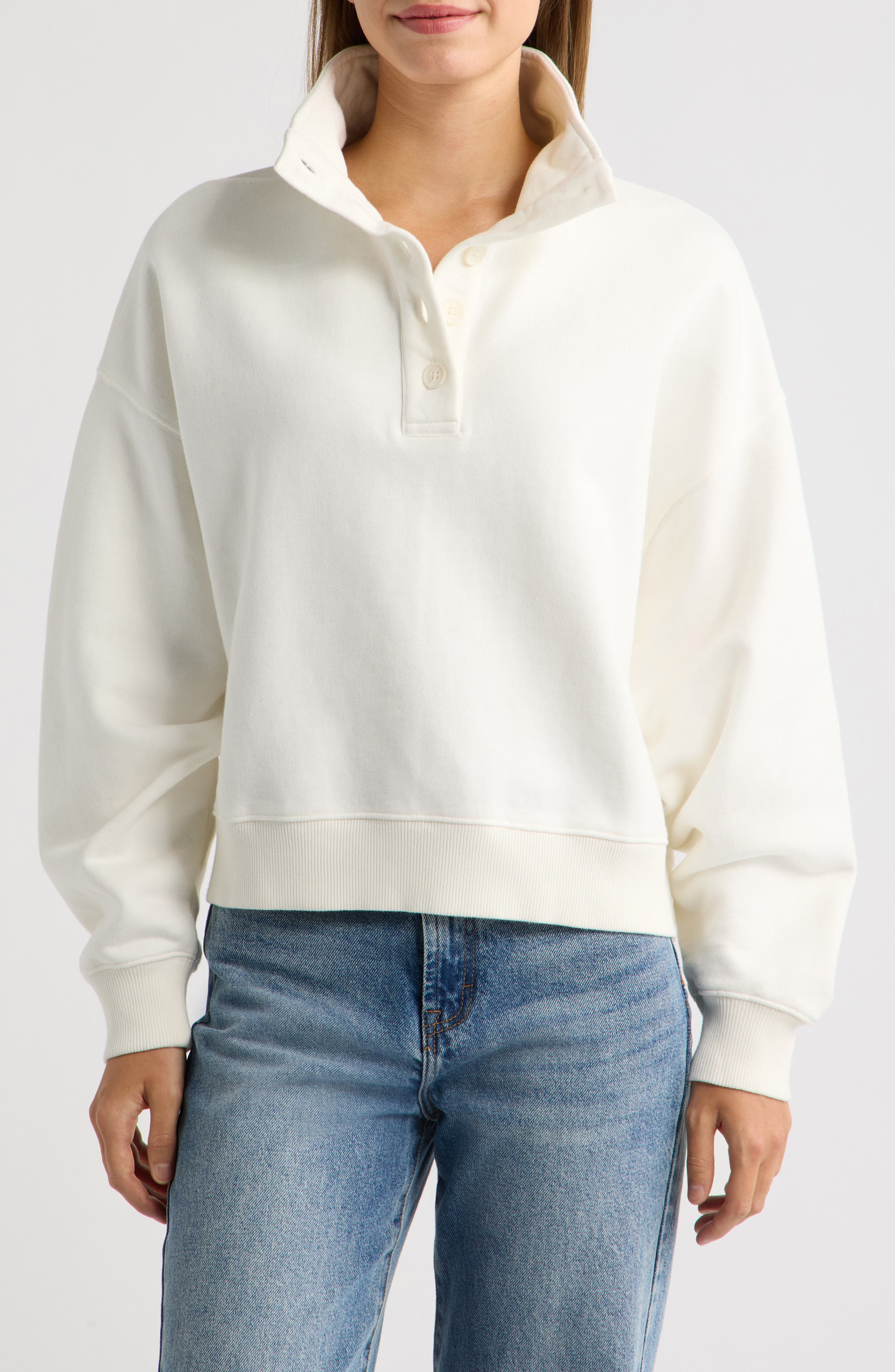 Mavi Jeans Quarter-Button Pullover Sweatshirt (Women) | Nordstrom