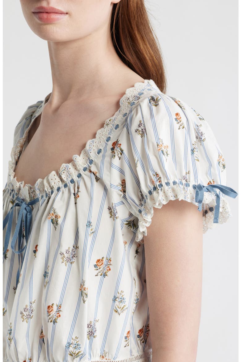 Nera Eyelet Ruffle Organic Cotton Crop Top, Alternate, color, FLEURS DE BORDEAUX