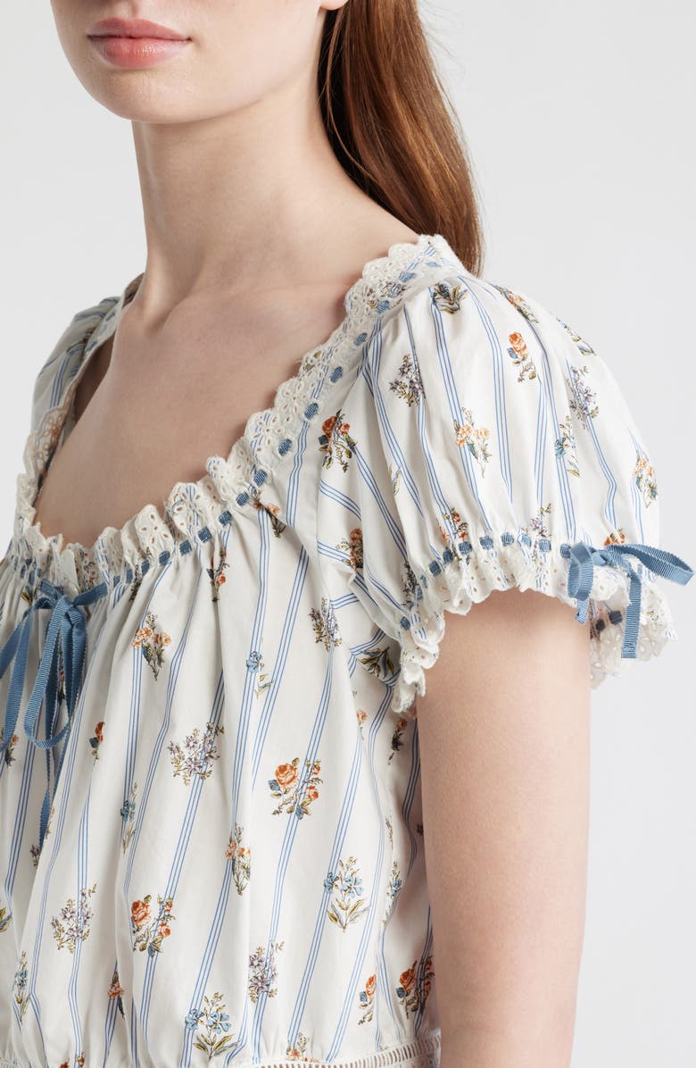 DÔEN Nera Eyelet Ruffle Organic Cotton Crop Top, Alternate, color, Fleurs De Bordeaux