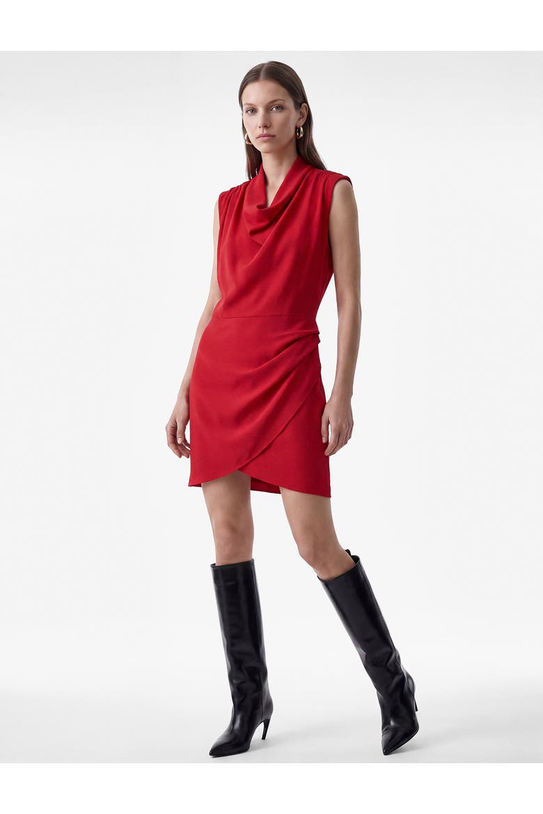 Sleeveless Cowl Neck Draped Mini Dress, Alternate, color, RED