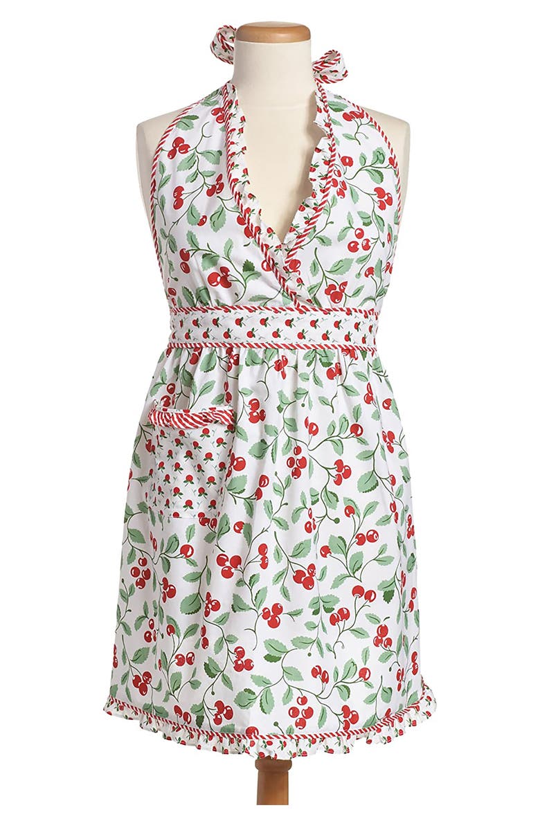 Design Imports Cheri Cherry Apron, Alternate, color, Green/ Red