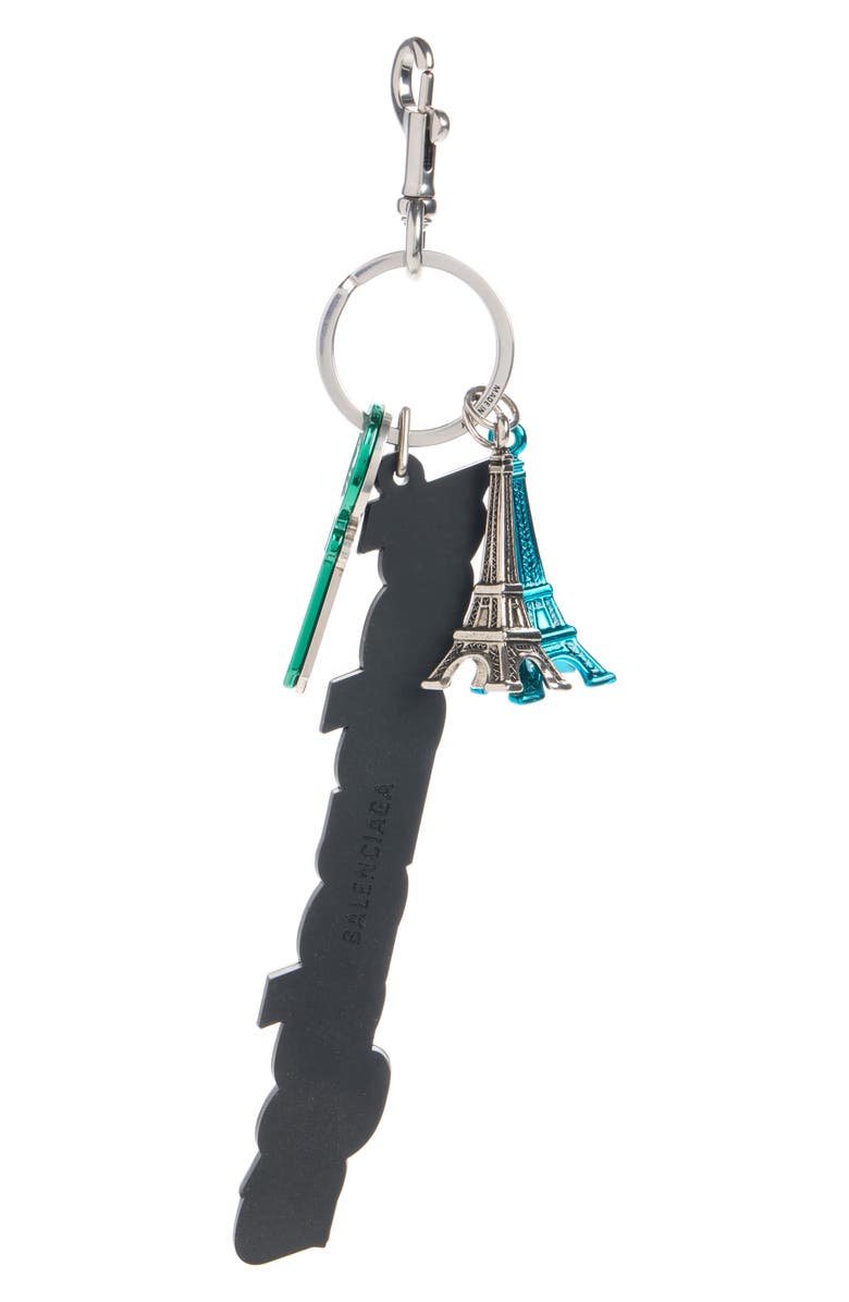 Balenciaga Biker B Logo Key Ring Bag Charm, Alternate, color, 5564 Pink/ Black