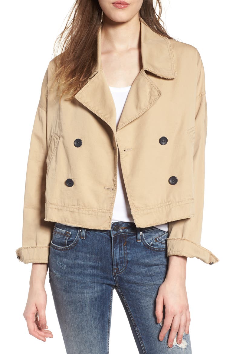 Crop Trench Coat, Main, color, BEIGE NOUGAT