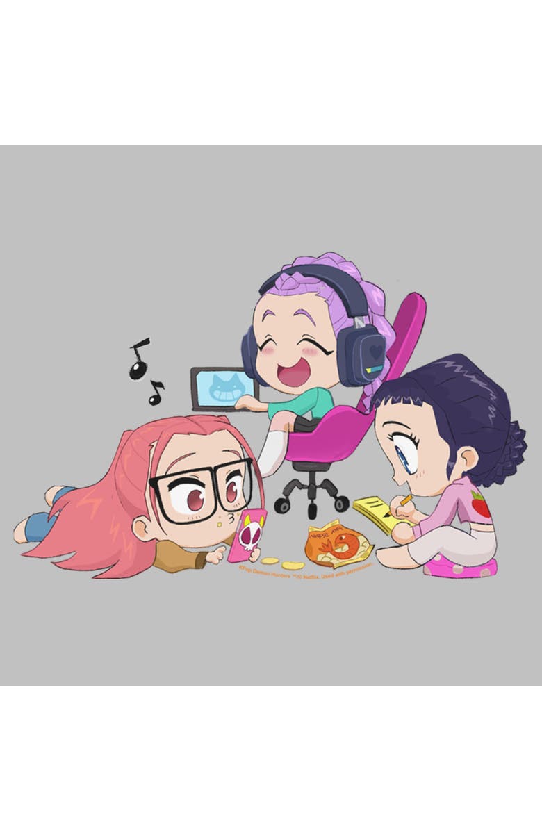 KPop Demon Hunters Women's KPop Demon Hunters Chibi Girls Playing  Graphic T-Shirt, Alternate, color, Athletic Heather
