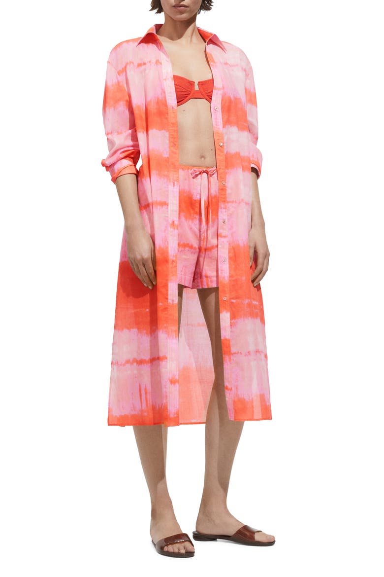Tie Dye Long Sleeve Midi Shirtdress, Main, color, ORANGE