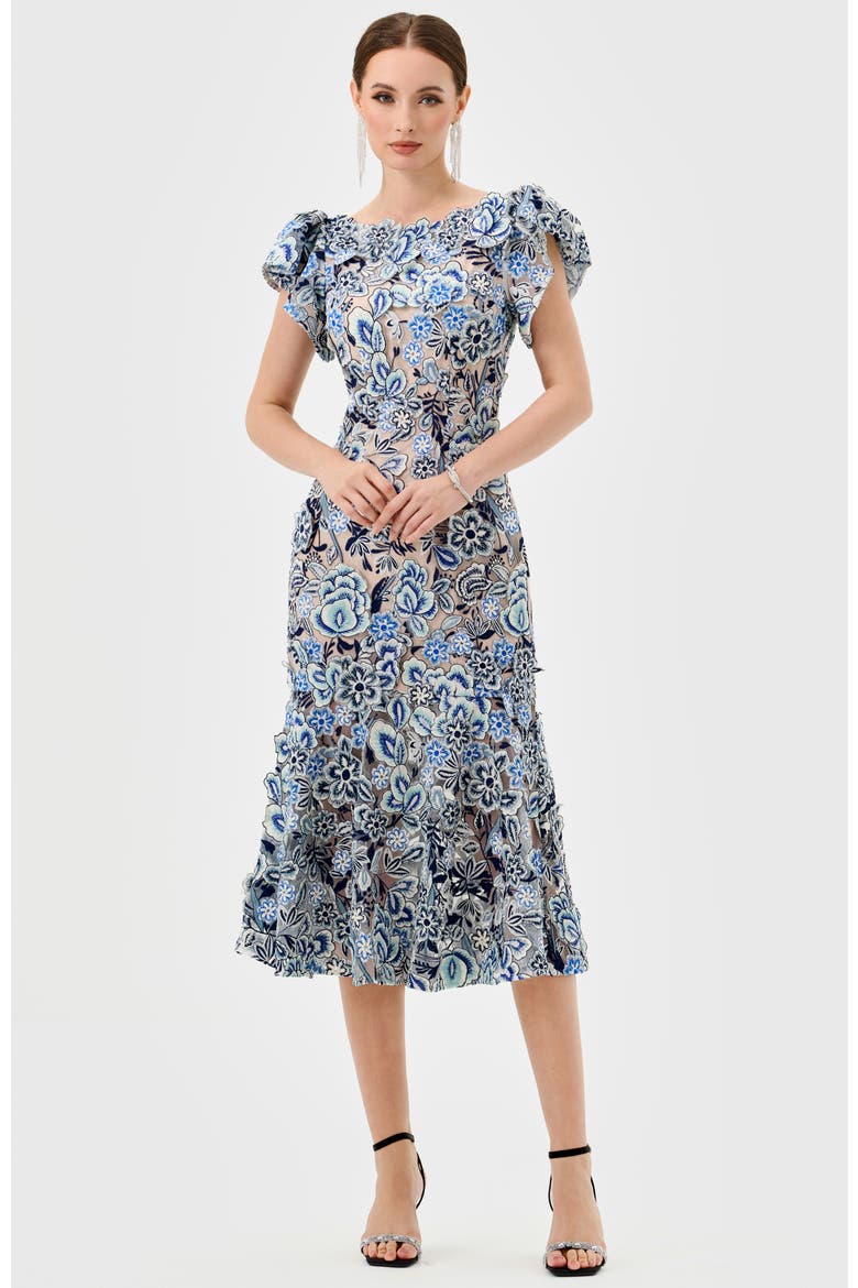 Peri Flutter Sleeve Midi, Alternate, color, BLUE