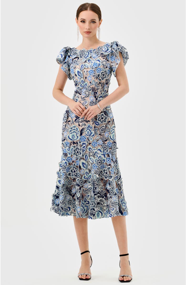 Bariano Peri Flutter Sleeve Midi, Alternate, color, Blue