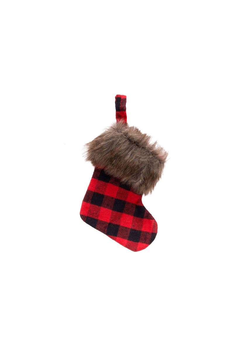 Buffalo Check Stocking Ornament, Main, color, Red