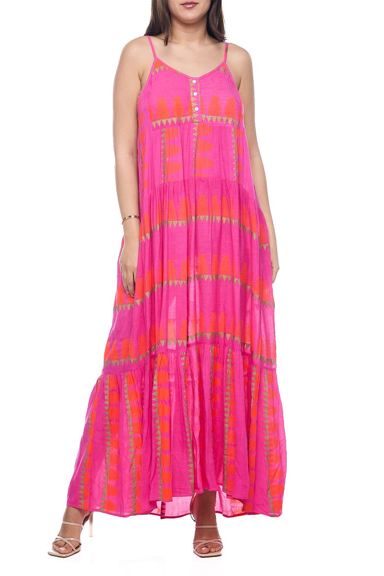 Button Half Placket Maxi Sundress, Main, color, HOT PINK