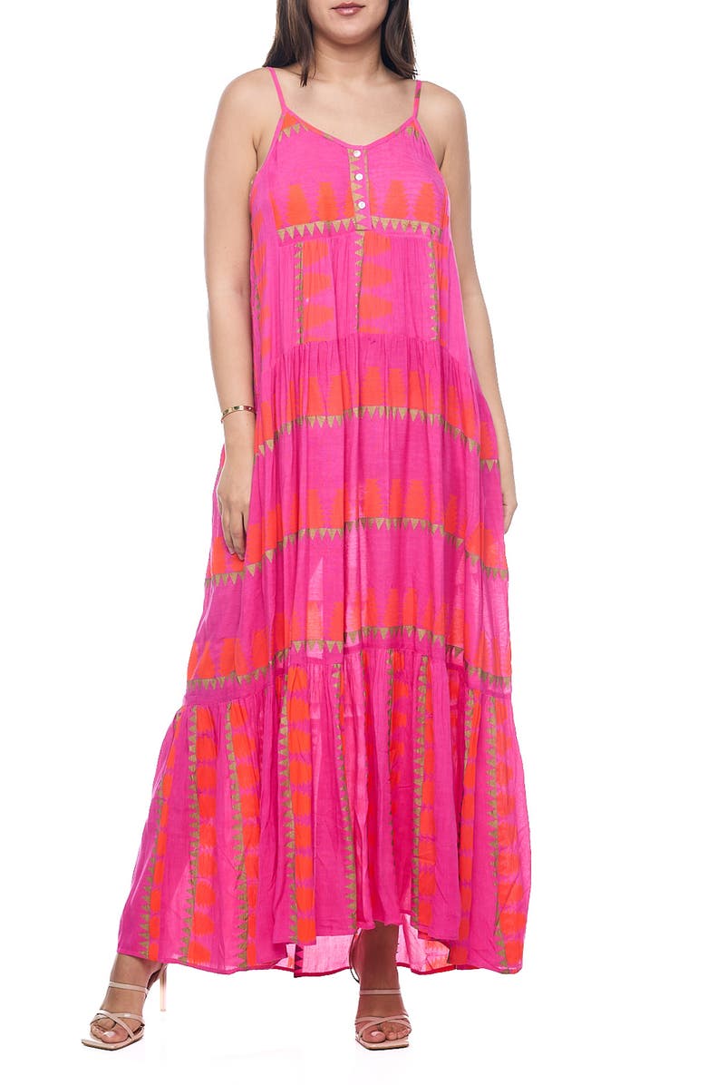 RANEES Button Half Placket Maxi Sundress, Main, color, Hot Pink