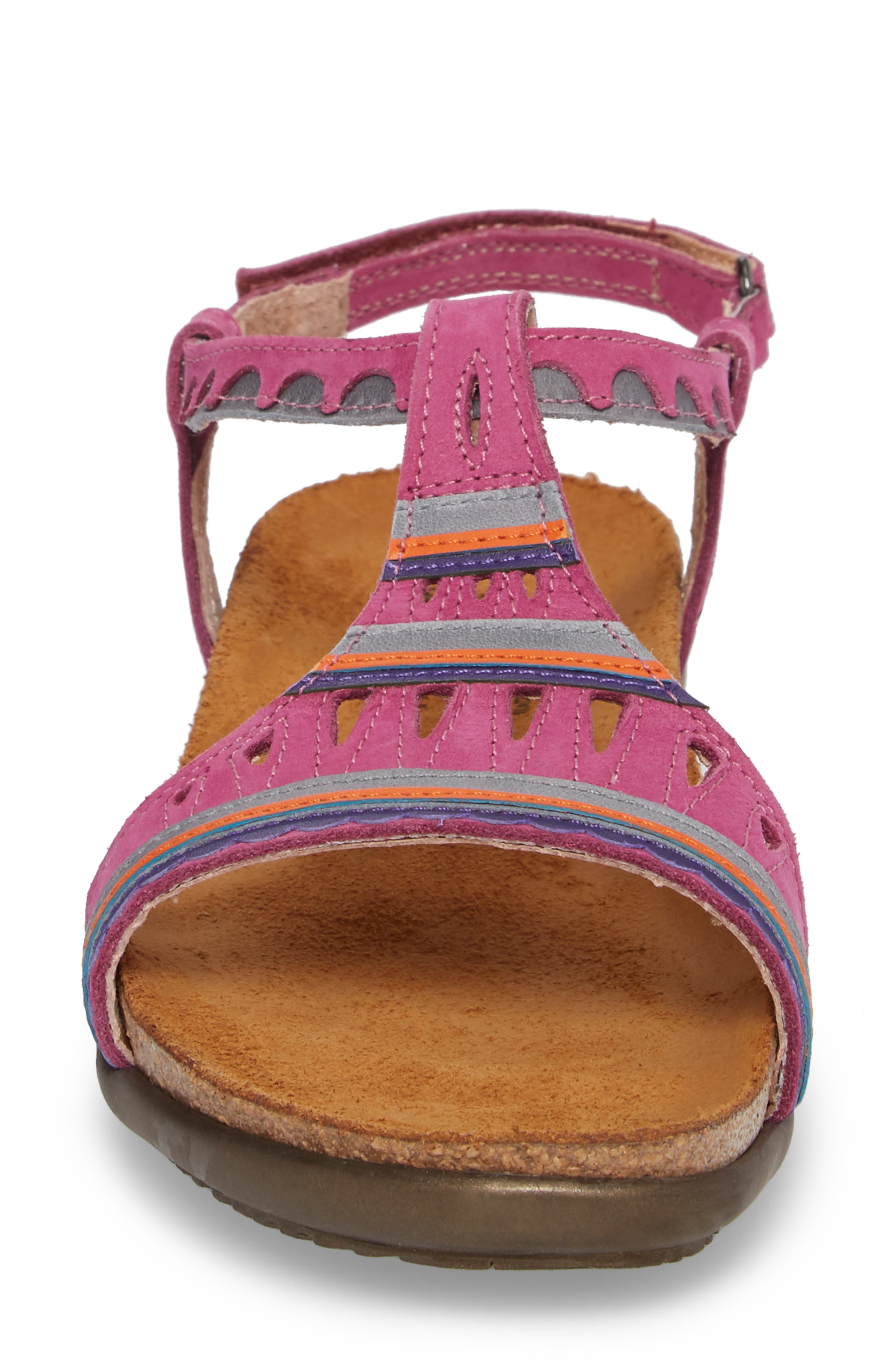 Odelia Perforated T-Strap Sandal, Alternate, color, PINK PLUM NUBUCK