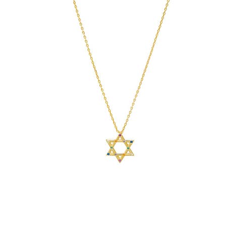 Multi Colored Star Of David Pendant Necklace