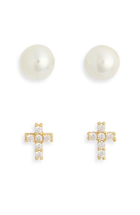 Cubic Zirconia & Freshwater Pearl Front/Back Hoop Earrings