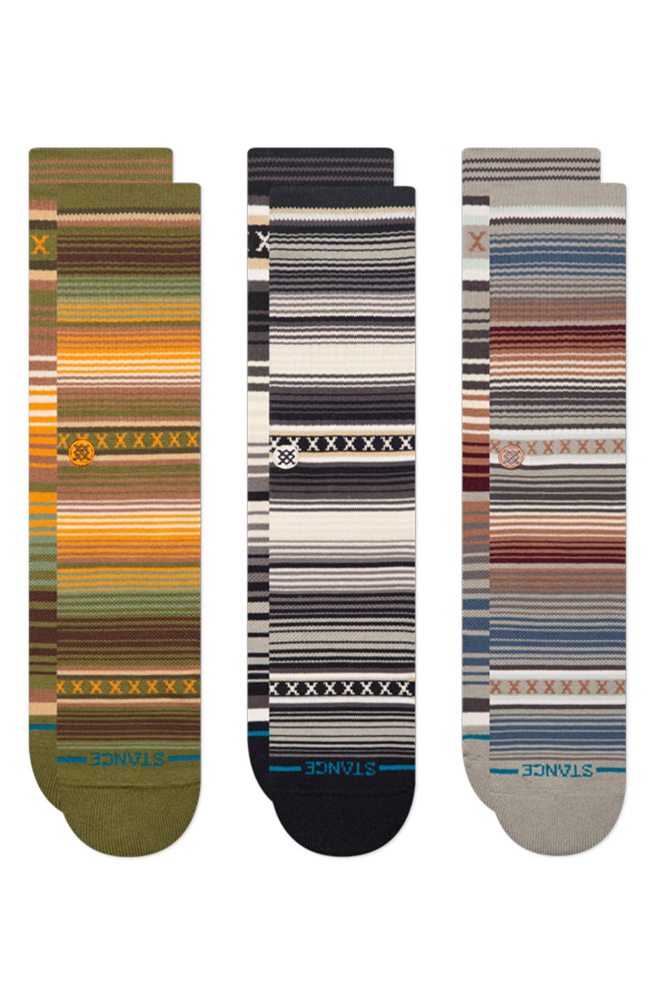 Assorted 3-Pack Curren Mismatched Stripe Crew Socks