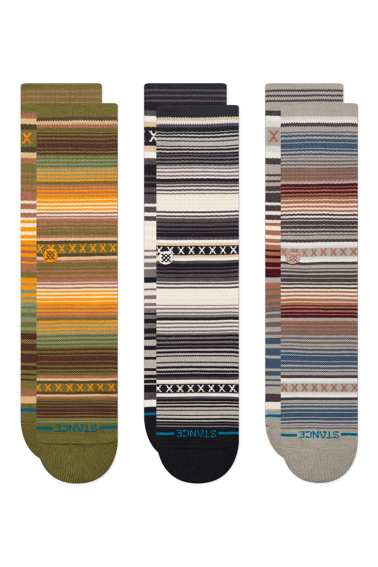 Assorted 3-Pack Curren Mismatched Stripe Crew Socks, Main, color, GREEN