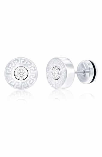 BLACKJACK Men's Cubic Zirconia Greek Key Round Stud Earrings