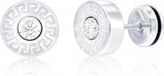 BLACKJACK Men's Cubic Zirconia Greek Key Round Stud Earrings