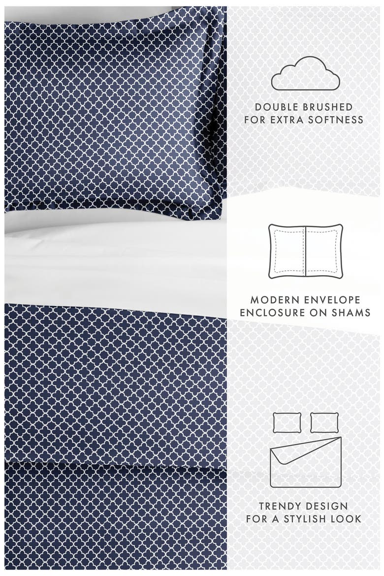 IENJOY HOME Premium Ultra Soft Quadrafoil Pattern 3-Piece Duvet Cover Set, Alternate, color, NAVY