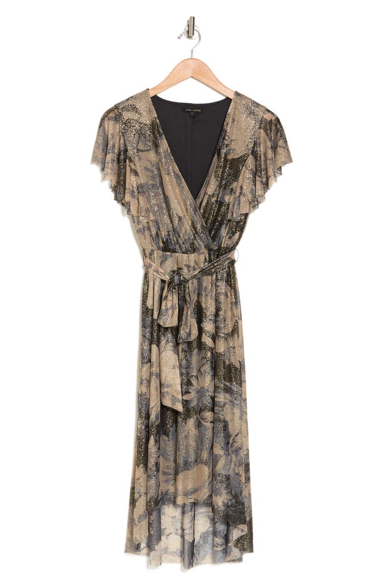 TASH AND SOPHIE Winter Garden Metallic Flutter Sleeve Midi Dress, Alternate, color,