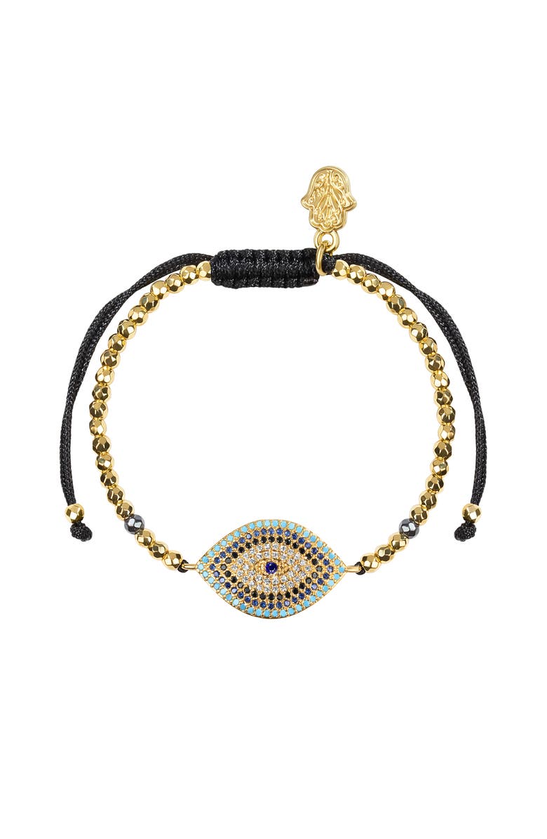 Karma and Luck Walk with Integrity - Hematite Gold Tone Bracelet, Main, color, Gold/Black/Blue