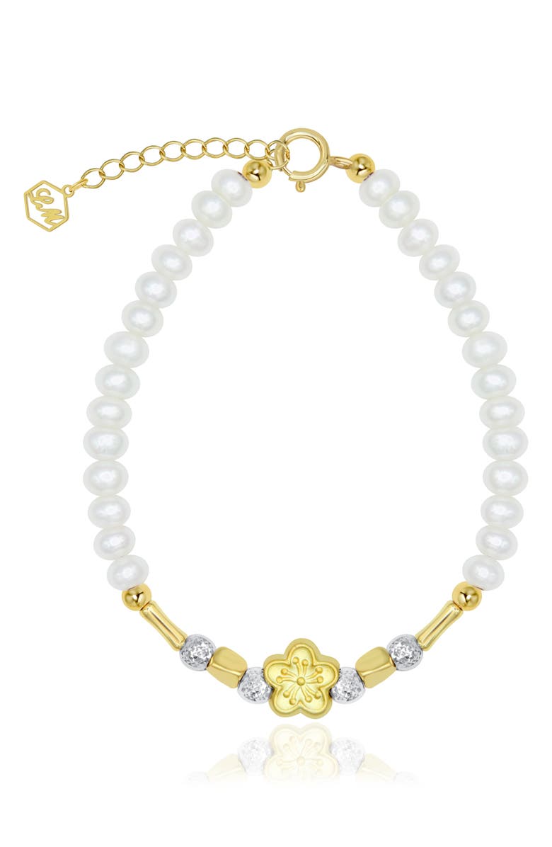 LA MENO Golden Cherry Blossom Bracelet, Main, color, White / Gold