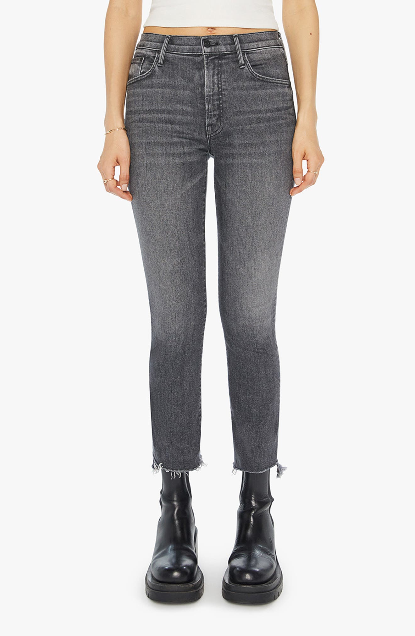 The Insider High Waist Frayed Step Hem Crop Bootcut Jeans