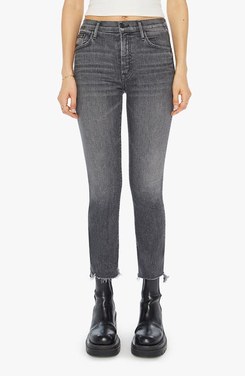 The Insider High Waist Frayed Step Hem Crop Bootcut Jeans (Barely There)