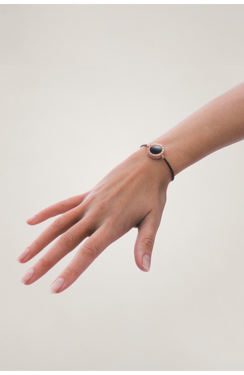 CERRET Rose Gold Plated Leather Strap With Black Enamel Luxury Safety Bracelet, Alternate, color, Rose Gold