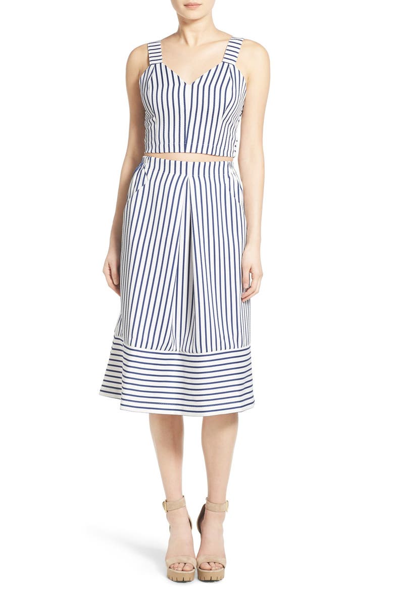 Cotton Poplin Stripe Midi Skirt, Alternate, color, WHITE