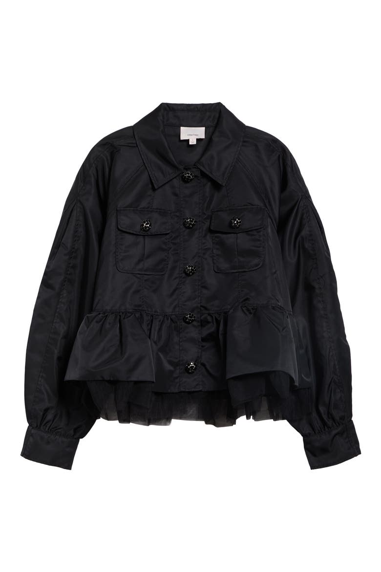 Margot Ruffle Hem Jacket, Alternate, color, BLACK/ BLACK