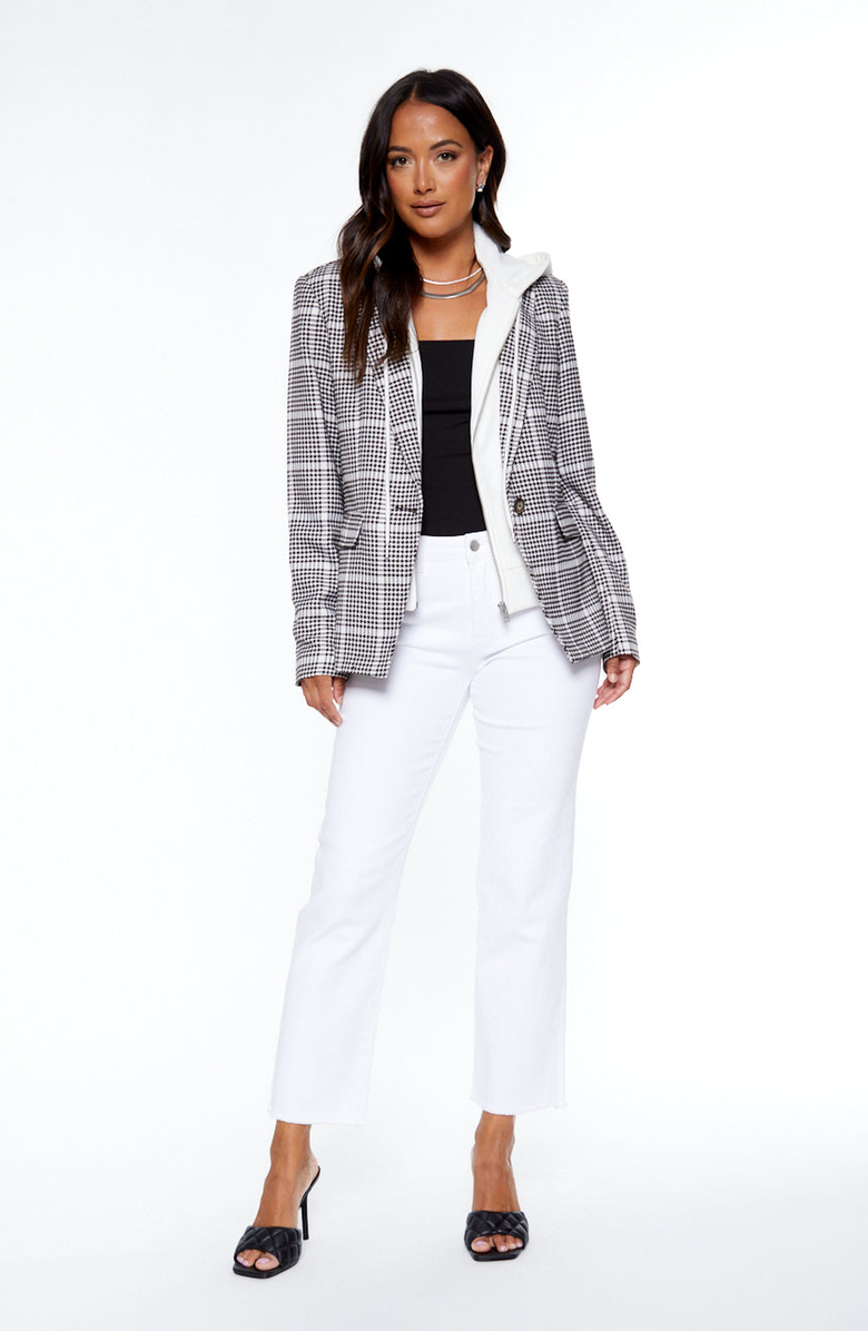BLUE REVIVAL Hooded Helen Blazer in Houndstooth and White, Alternate, color, Houndstooth / White