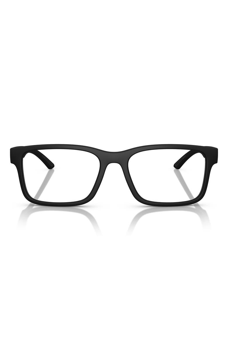 Prada Linea Rossa 56mm Rectangular Optical Glasses, Main, color, Rubber Black