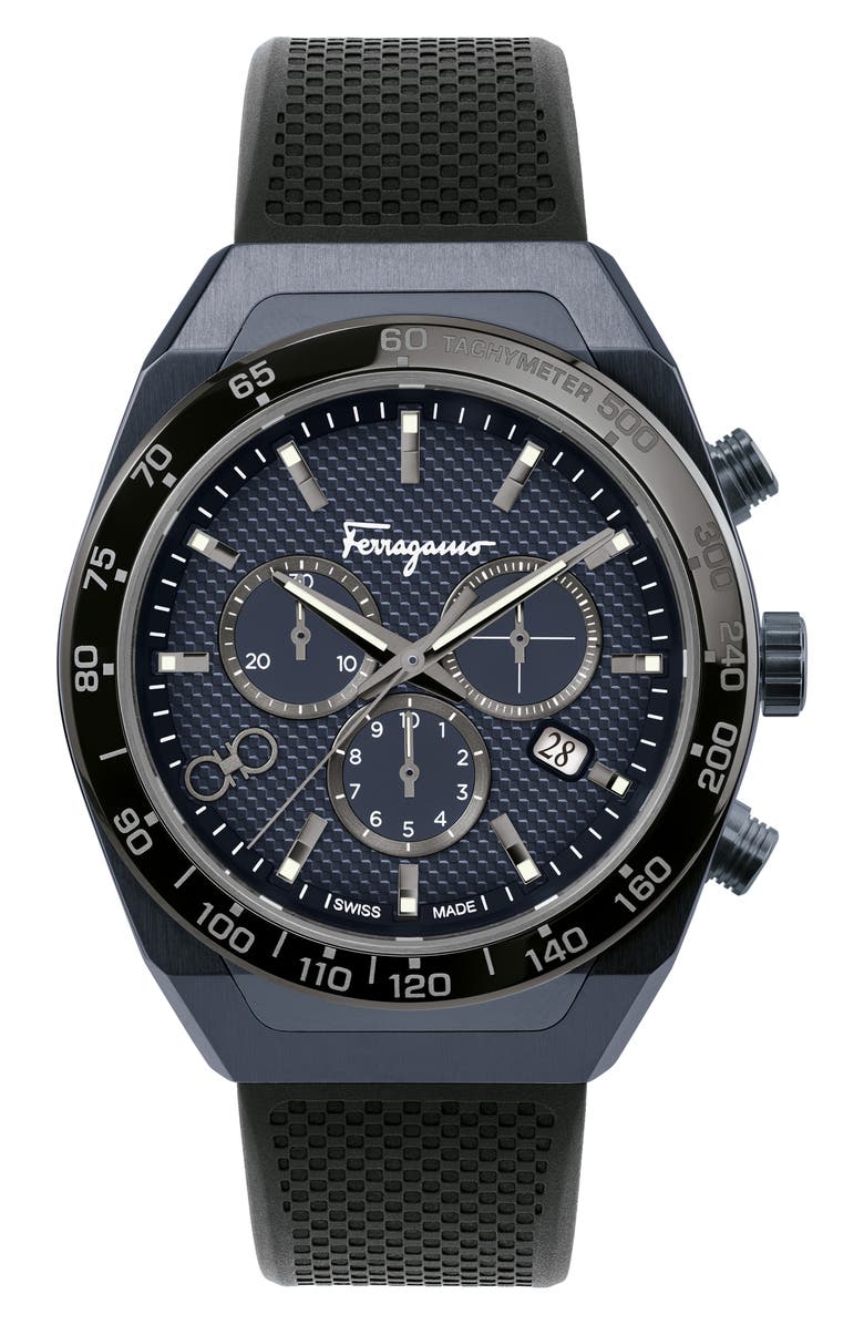 FERRAGAMO Salvatore Ferragamo SLX Chronograph Rubber Strap Watch, 43mm, Main, color, 