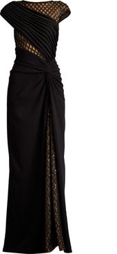Tadashi Shoji Mixed Media Cap Sleeve Crepe Gown