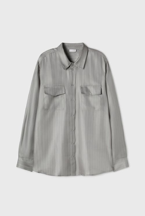 Silk Laundry Twill Boyfriend Shirt Moon Pinstripe In Moon Pinstripe