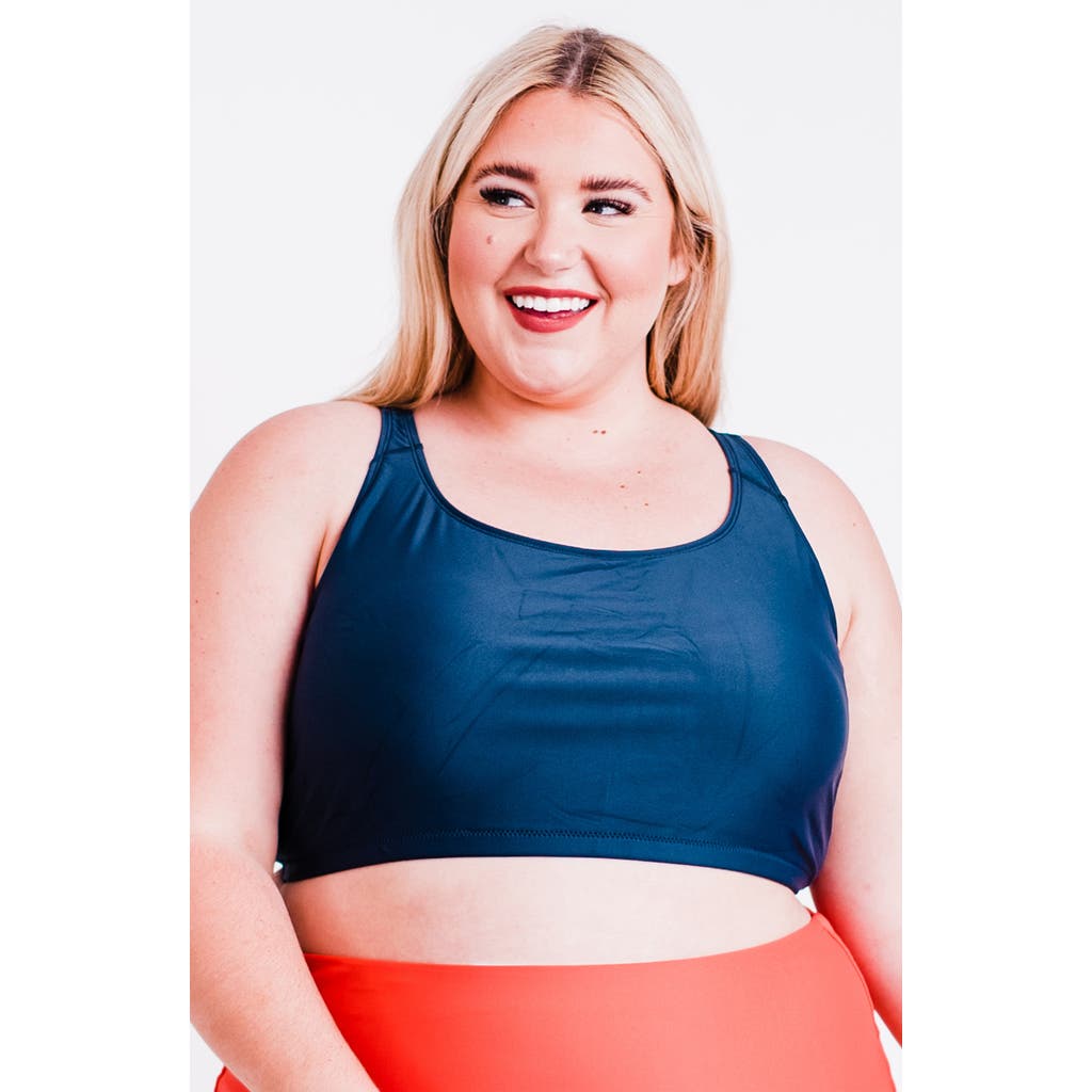 Calypsa Plus Size Racerback Swim Bra With Removable Cups In Blue