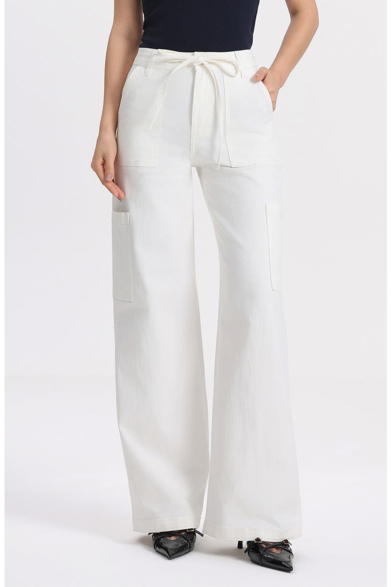 Drawstring High Waist Wide Leg Cargo Jeans, Main, color, WHITE