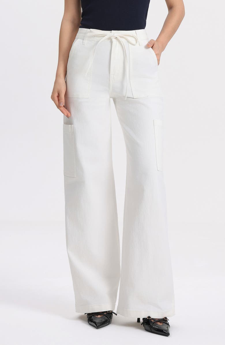 Bayeas Drawstring High Waist Wide Leg Cargo Jeans, Main, color, White