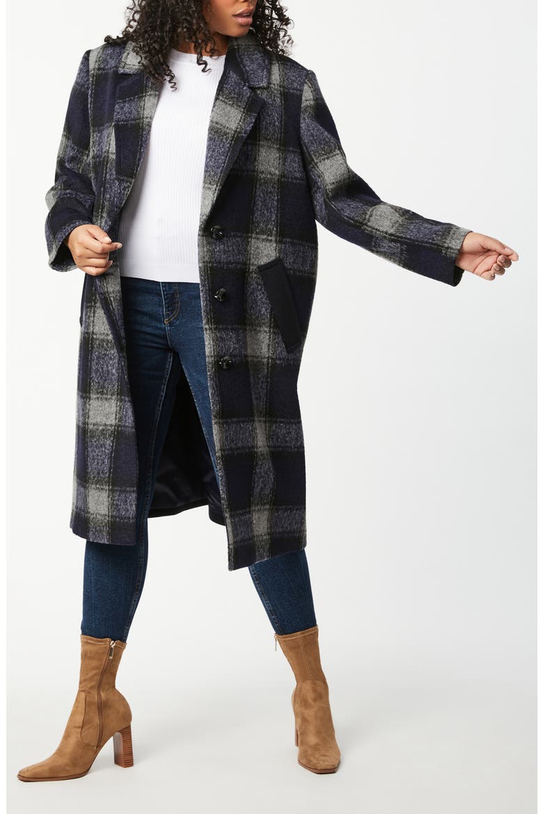 Plaid Wool Coat, Alternate, color, NAVY