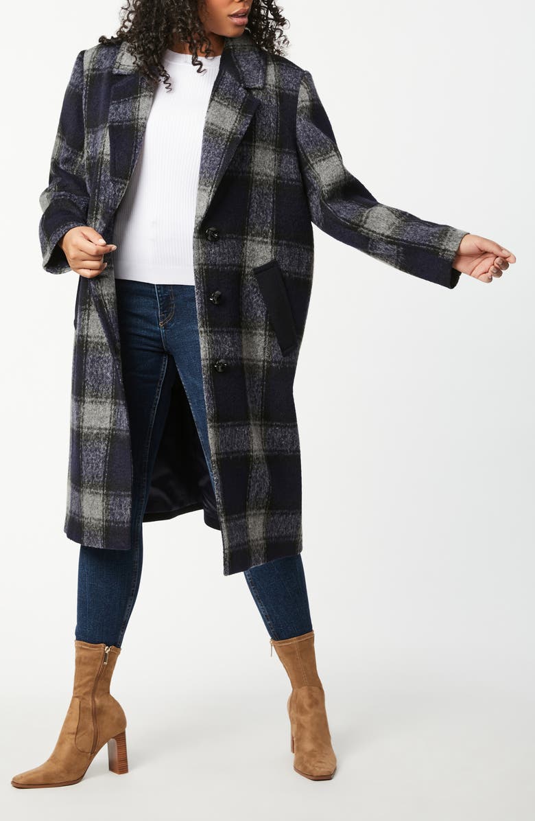 Bernardo Plaid Wool Coat, Alternate, color, 