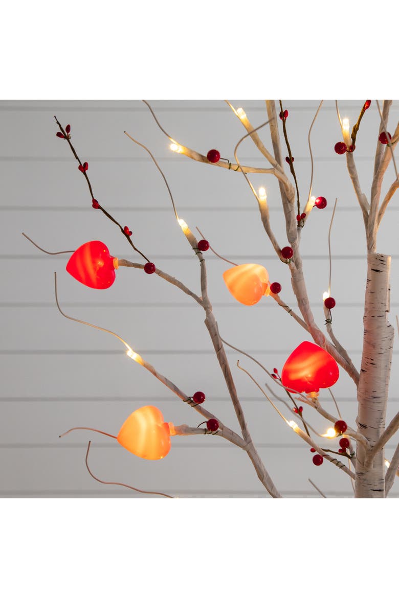 5-ft Pre-Lit Artificial Valentine's Day Twig Tree with 72 Heart Shaped LED Lights and Red Berries, Alternate, color, White