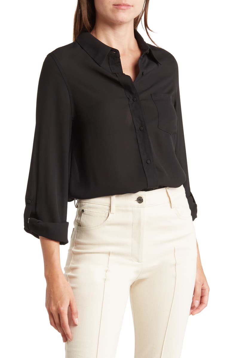 Nanette Lepore Roll Tab Button-Up Shirt, Main, color,