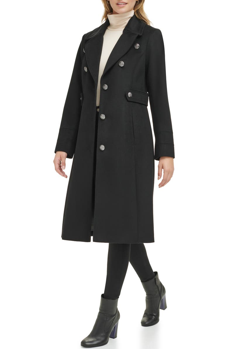Kenneth Cole New York Notch Lapel Military Coat, Alternate, color, Black