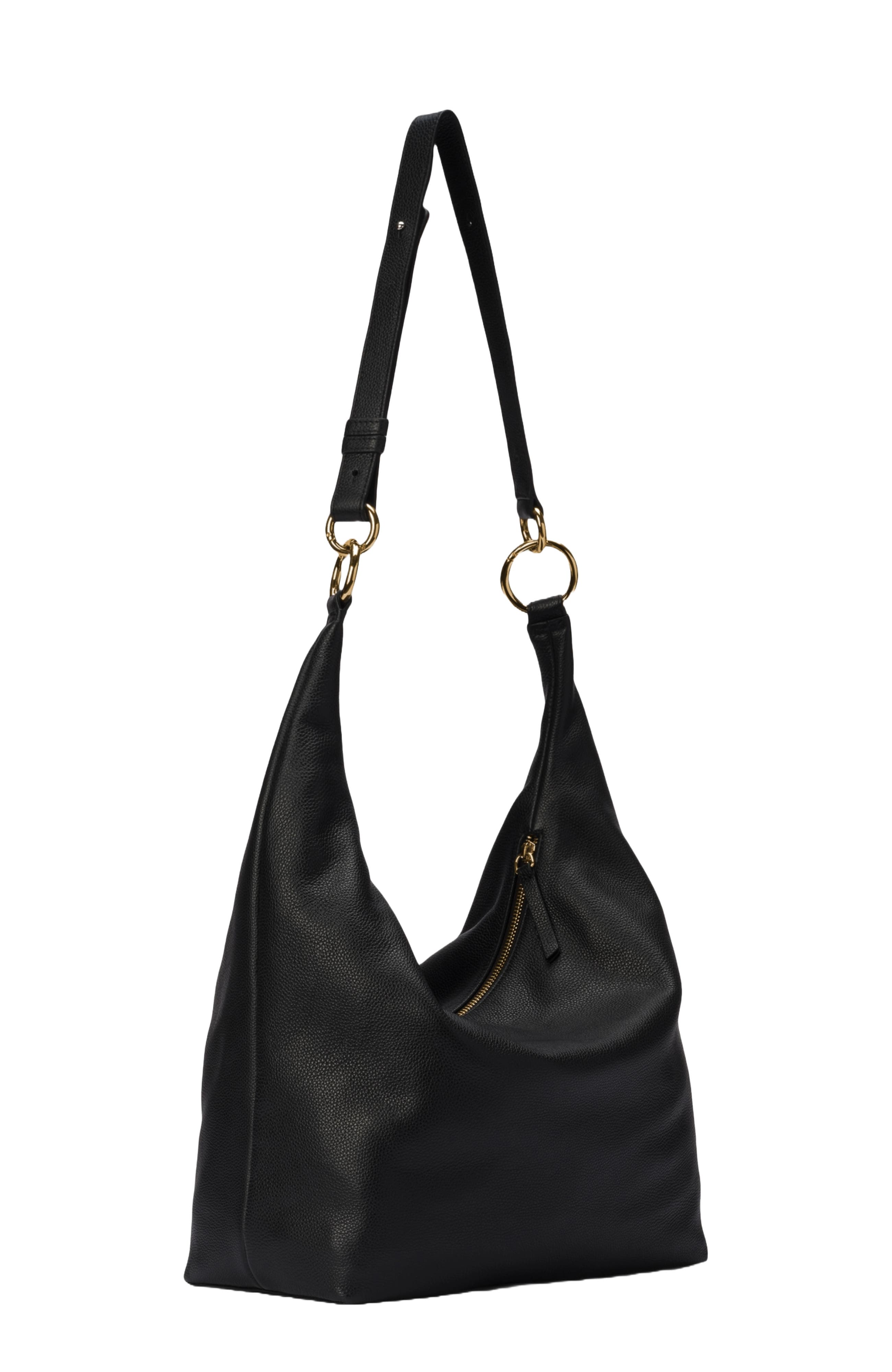 HYER GOODS Leather Convertible Hobo Ring Bag, Alternate, color, Black/Gold
