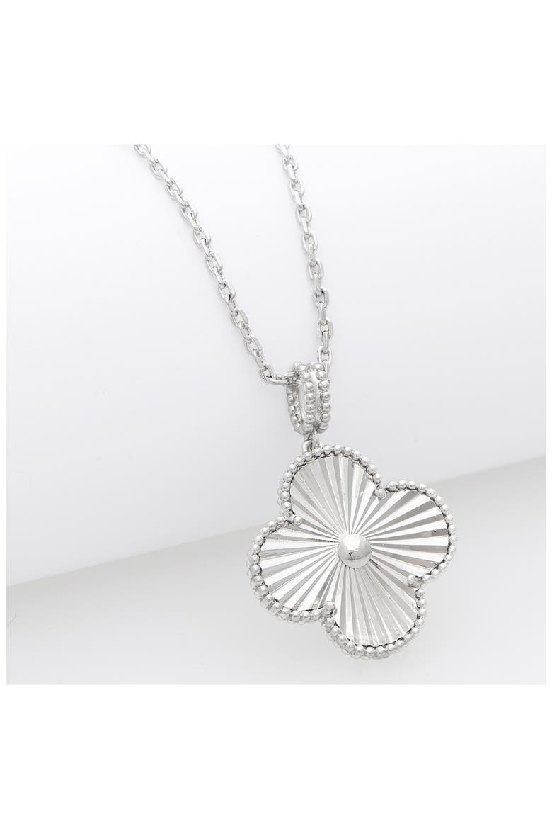 Textured Clover Pendant Necklace, Alternate, color, WHITE RHODIUM PLATE