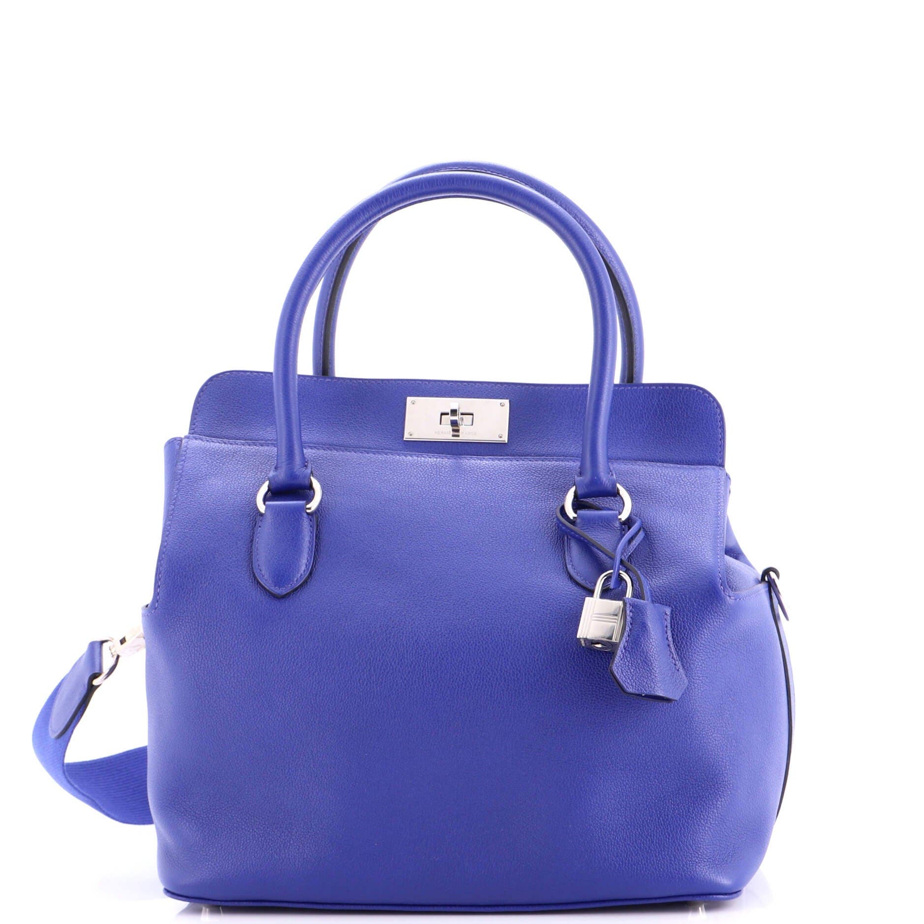 Pre-Owned Hermes Toolbox Bag Evercolor 26, Main, color, Bleu Electrique