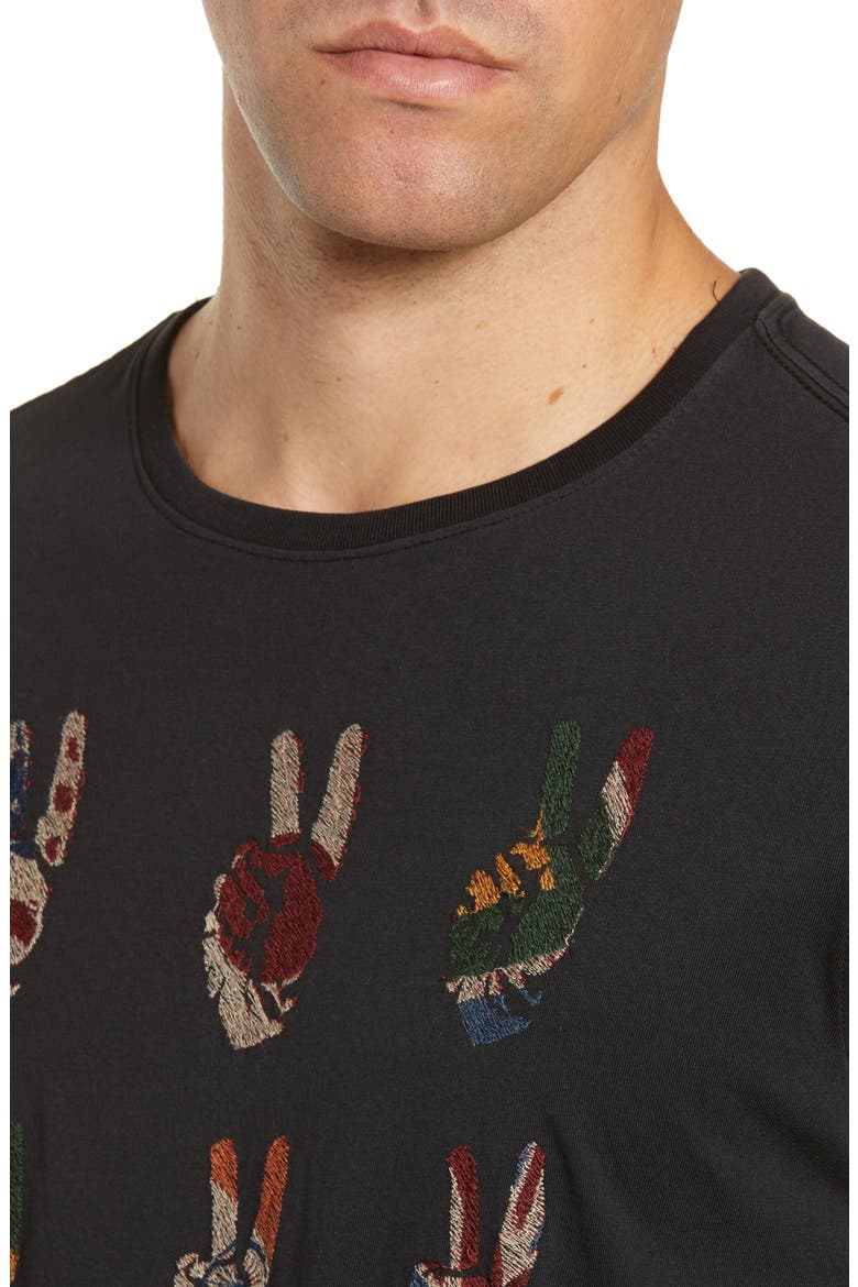 Star USA Peace Hand Embroidered T-Shirt, Alternate, color, BLACK